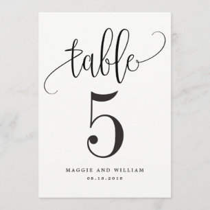 Carte Numéro de table Lovely Calligraphy