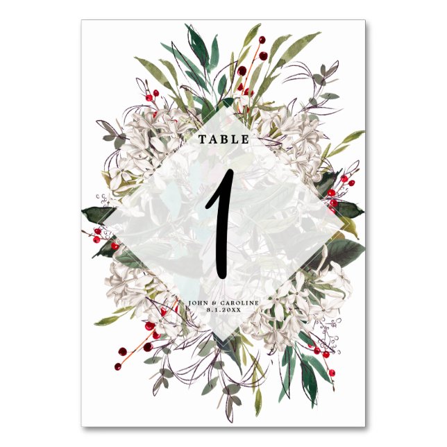 Carte numéro de table mariage blanc fleuri vert (Par défaut)