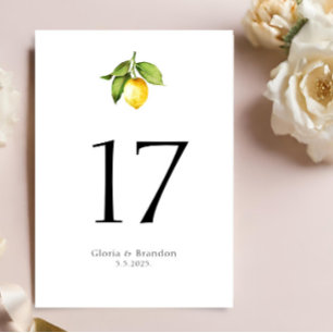 Carte Numéro de table Mariage citron