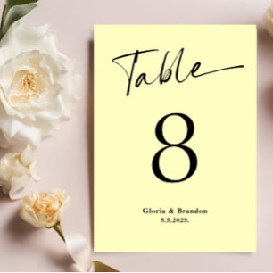 Carte Numéro de table Mariage citron