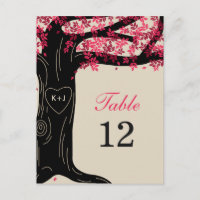 Carte Numéro de table Mariage de chêne - Fuchsia
