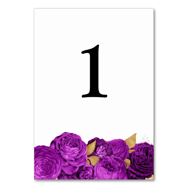 Carte Numéro De Table Mariage Floral Purple Et Or (Par défaut)