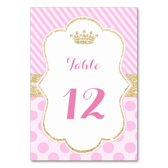 Carte numéro de table Princesse baby shower or ros (Par défaut)