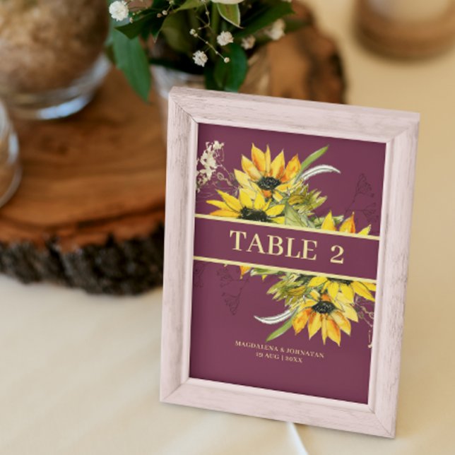 Carte Numéro de table Sunflower Magenta Purple (Créateur téléchargé)