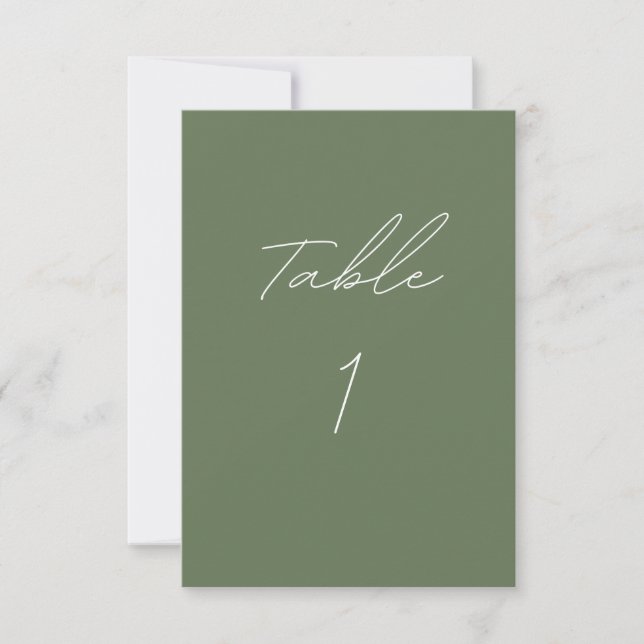 Carte Numéro de table verte Olive (Devant)