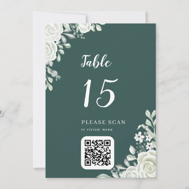 Carte Numéro de tableau du code QR floral feuille verte (Devant)