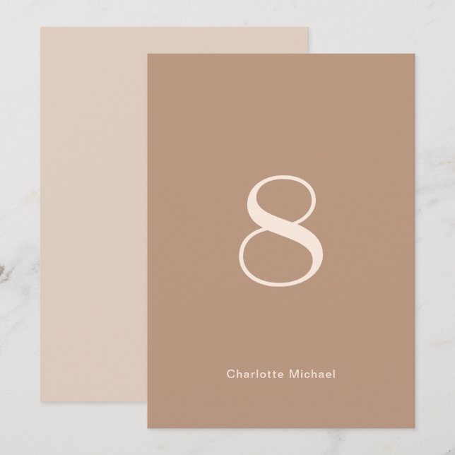 Carte Numéro de tableau du Mariage monochromatique (Devant / Derrière)