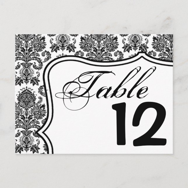 Carte Numéro de tableau noir blanc dentelle Damas  (Devant)