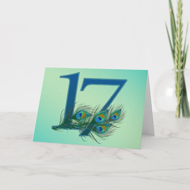 Carte numéros de paon pour 17e anniversaire ou anniversa (Devant)