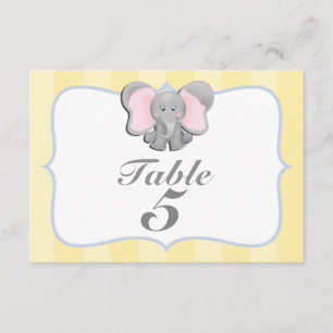 Carte numérotée de table pour fête éléphant bébé m