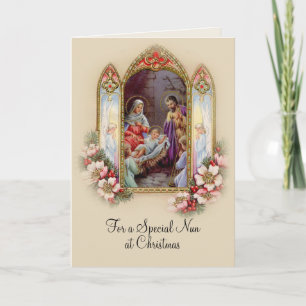Carte Nun Nativité traditionnelle Noël Sainte famille
