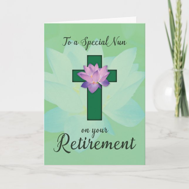 Carte Nun Retirement, Lotus Flower sur Green Cross (Devant)