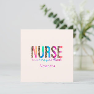 Carte "Nurse - Love, Inspire, Heal" en couleur arc-en-ci