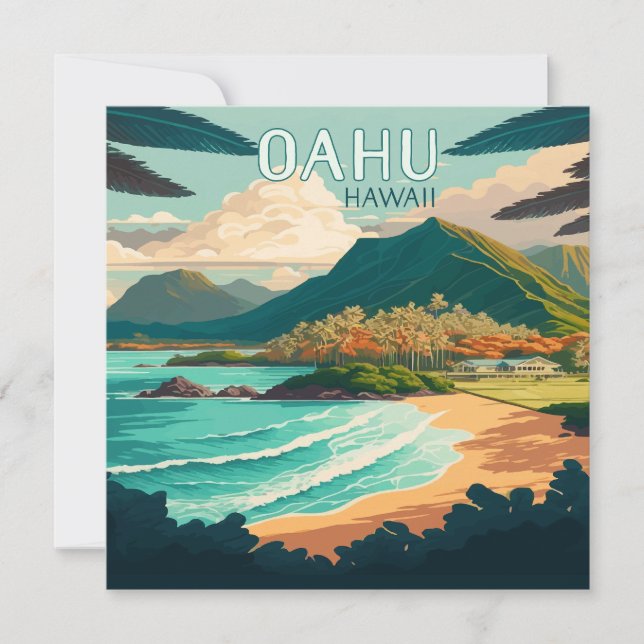 Carte Oahu Hawaii Beach Vintage Retro (Devant)