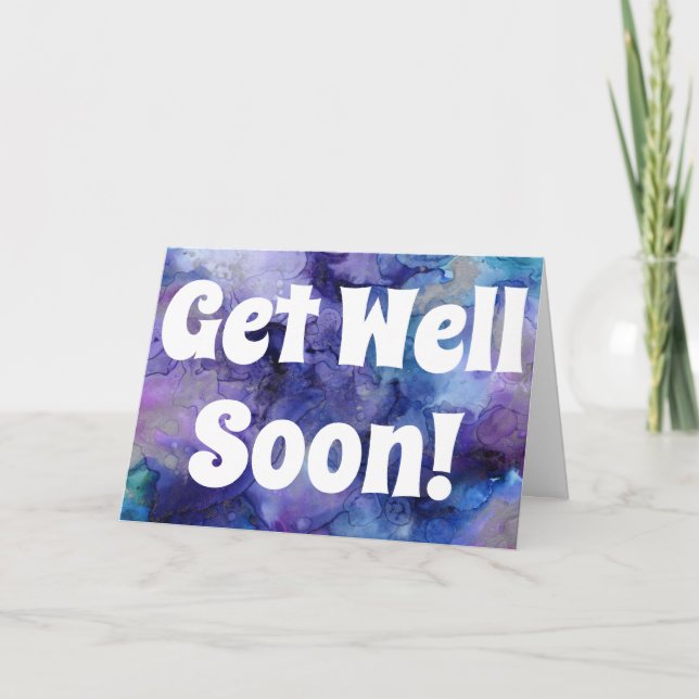 Carte Obtenez bien Bientôt Aquarelle bleu violet Personn (Devant)