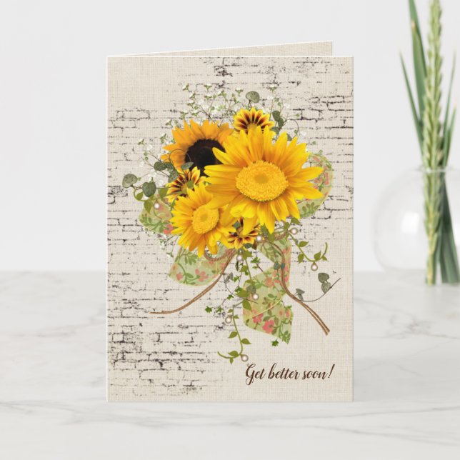 Carte Obtenez Bien Bientôt Bouquet De Fleur De Soleil Su (Devant)