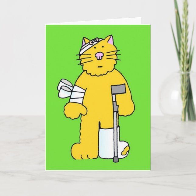 Carte Obtenez Bien Bientôt Chat de Dessin Avec Bandages. (Devant)