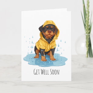 Carte Obtenez bien Bientôt Rottweiler Chien portant Rain