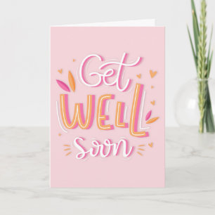 Carte Obtenez bien Bientôt Typographie moderne rose et j