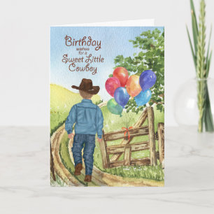 Carte Occidental Cowboy avec Balloon Boy's Birthday