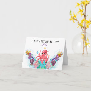 Carte Ocean Sea Octopus bébé Joyeux anniversaire
