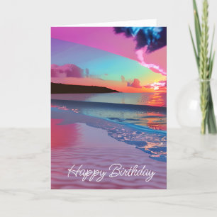 Carte Ocean Waves and Sunset, Sable rose, Joyeux anniver