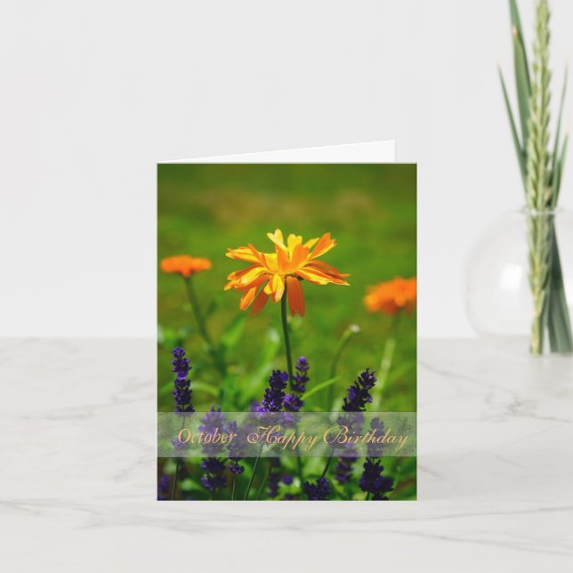 Carte Octobre Anniversaire Étonnant Marigolds Orange (Devant)