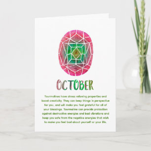 Carte Octobre Birthstone Aquarelle Tourmaline Anniversai