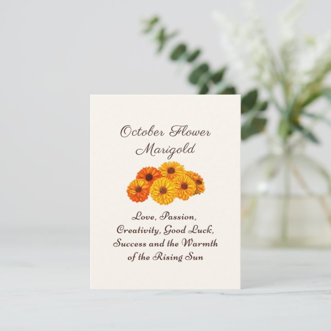 Carte Octobre Mois de naissance Fleur Marigold Elegant (Debout devant)