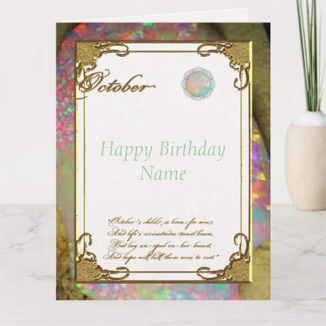 Carte Octobre Opal Birthstone Birthday 8,5 x 11 (Devant)