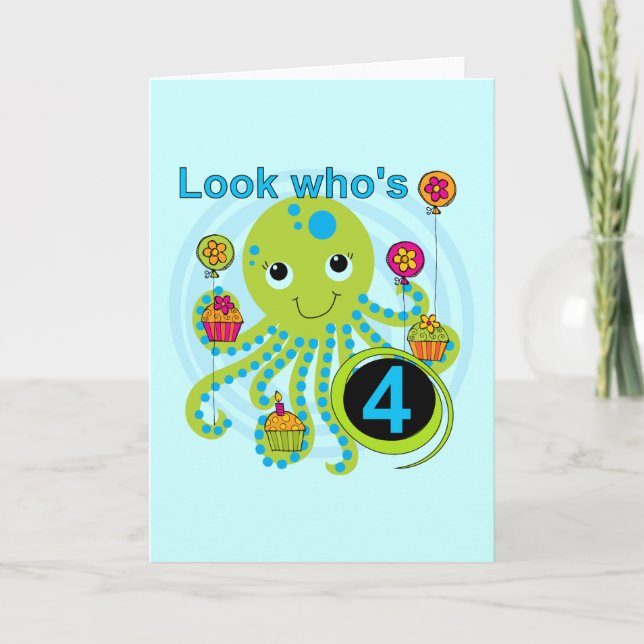 Carte Octopus 4e anniversaire T-shirts et cadeaux (Devant)