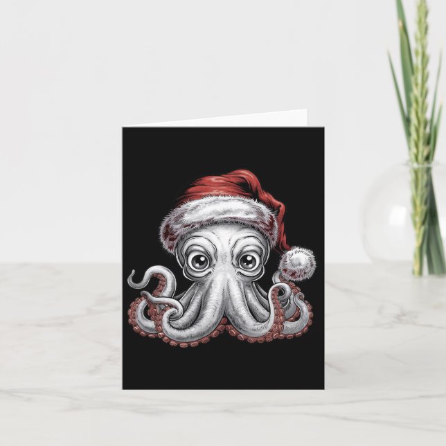 Carte Octopus De Noël Drôle Avec Chapeau De Père Noël Po (Devant)