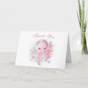 Carte Octopus Rose Fille Baby Shower Aquarelle Merci