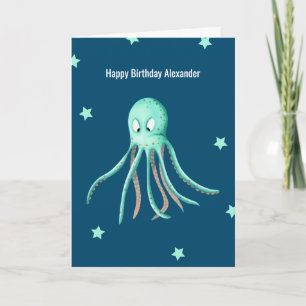 Carte Octopus turquoise minimaliste Anniversaire personn