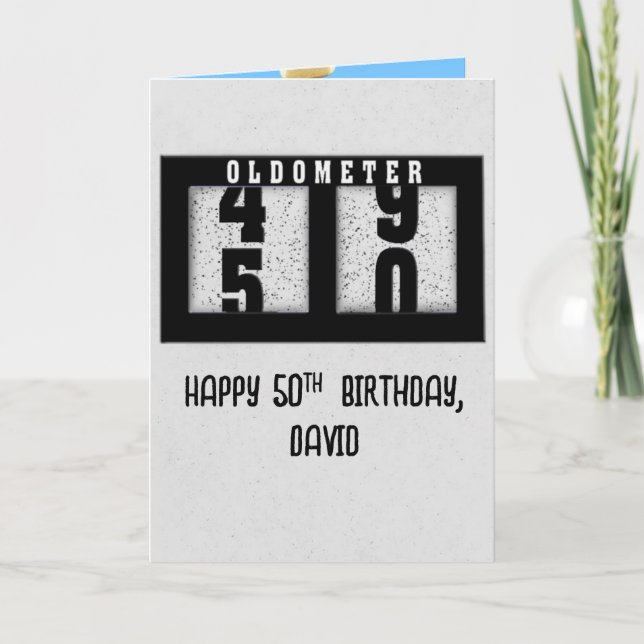 Carte Odomètre noir pour 50e anniversaire avec nom (Devant)
