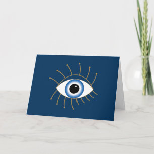 Carte Oeil Mal Grec Avec Lashes Bleu Blanc Or