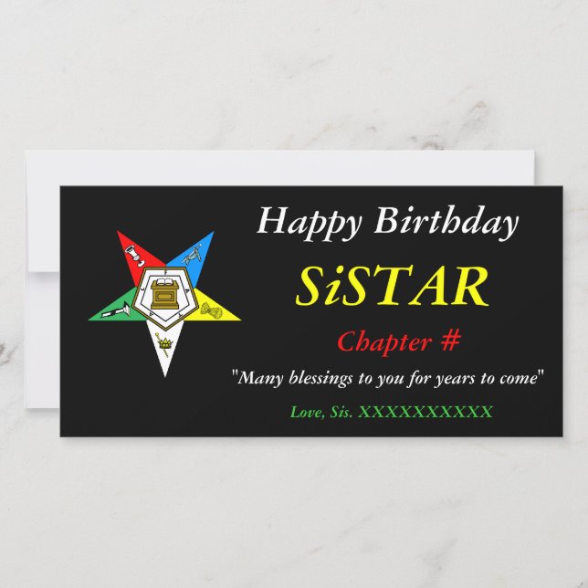 Carte OES Ordre de l'Etoile de l'Est Joyeux anniversaire (Devant)