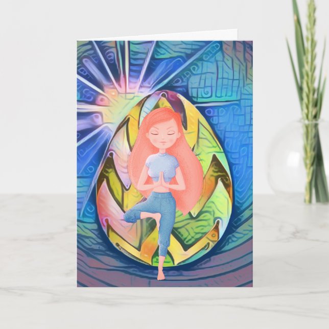 Carte Œuf de Pâques Sunshine, Yoga Girl Joyeux Anniversa (Devant)