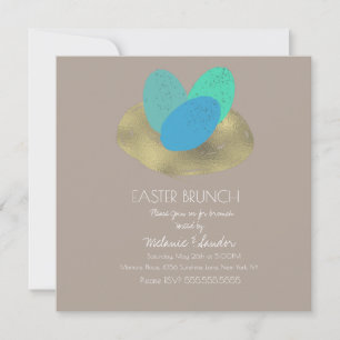 Carte Œuf de Pâques tacheté Or Nid Dîner Brunch Famille