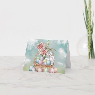 Carte Œufs aquarelle et pastel Lily avec lapin dans un p