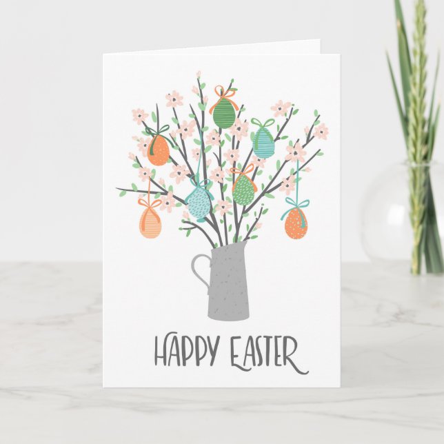 Carte Œufs de Pâques heureux Arbres floraux | Vacances (Devant)