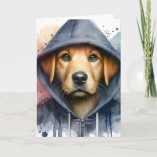 Carte Œuvre d'art à l'aquarelle Chien brun en sweat à ca