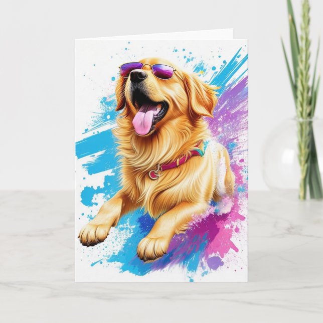 Carte Œuvre d'art éclaboussante Golden Retriever avec de (Devant)