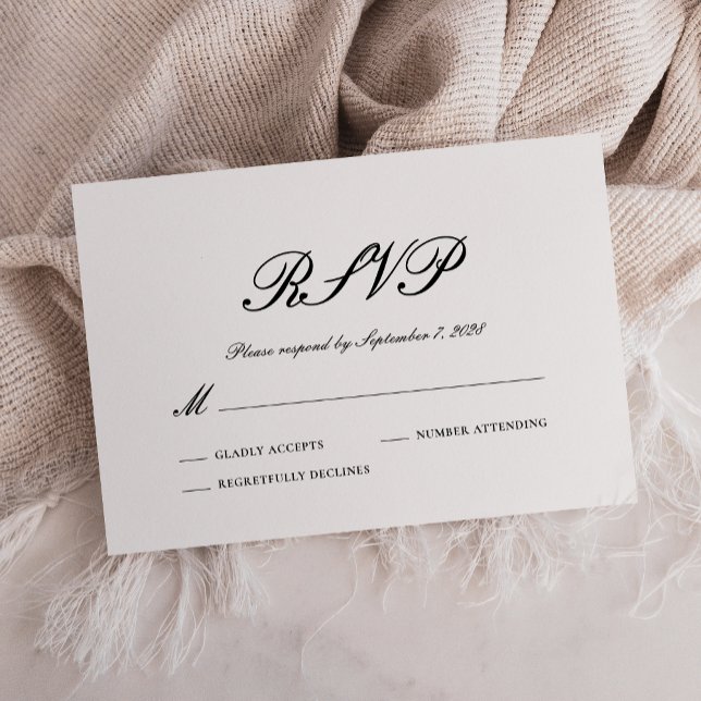Carte officielle de mariage noir et blanc RSVP (Créateur téléchargé)