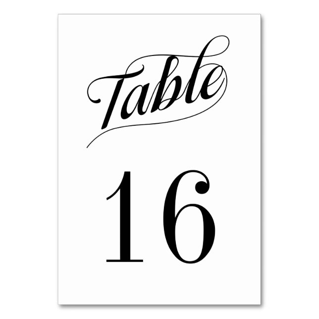 Carte officielle de numéro de table noire et blanc (Par défaut)