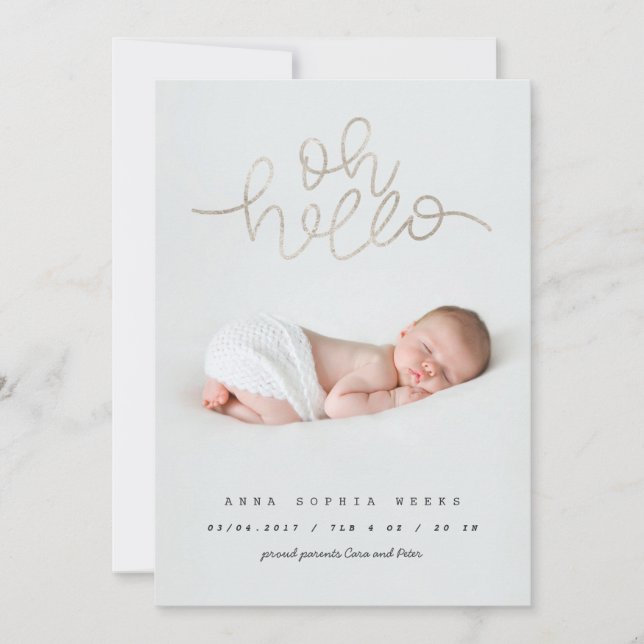 Carte Oh Baby effet de feuille argent (Devant)