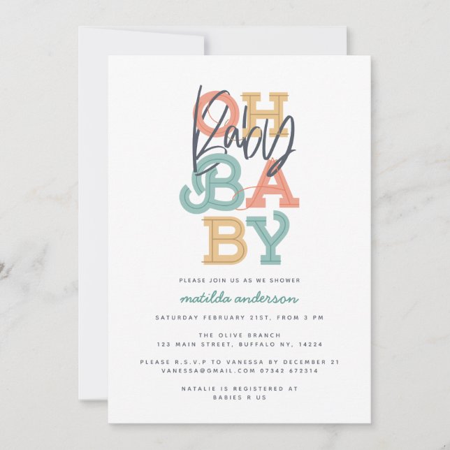 Carte Oh bébé fête baby shower moderne bébé (Devant)