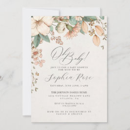 Carte Oh Bébé rose fleur sauvage baby shower floral fill