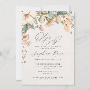 Carte Oh Bébé rose fleur sauvage baby shower floral fill