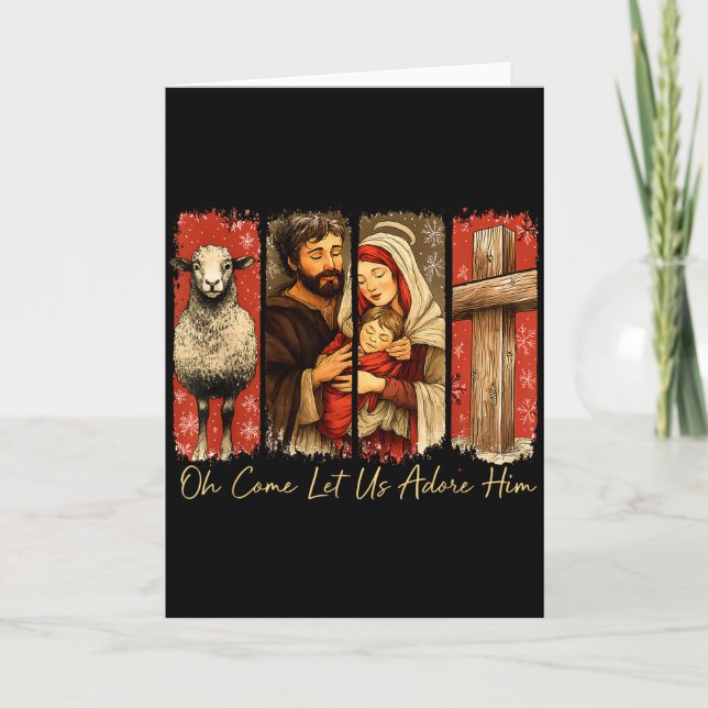 Carte Oh Come Let Us Adore Him Nativity Holy Christian C (Devant)